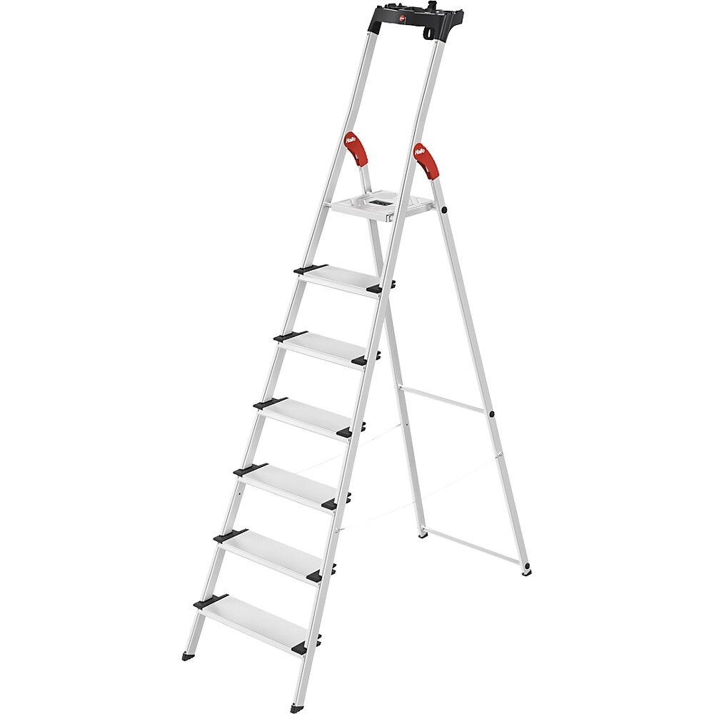 Hailo Escalera de tijera de peldaños planos de aluminio ComfortLine L80, carga máx. 150 kg, 7 peldaños