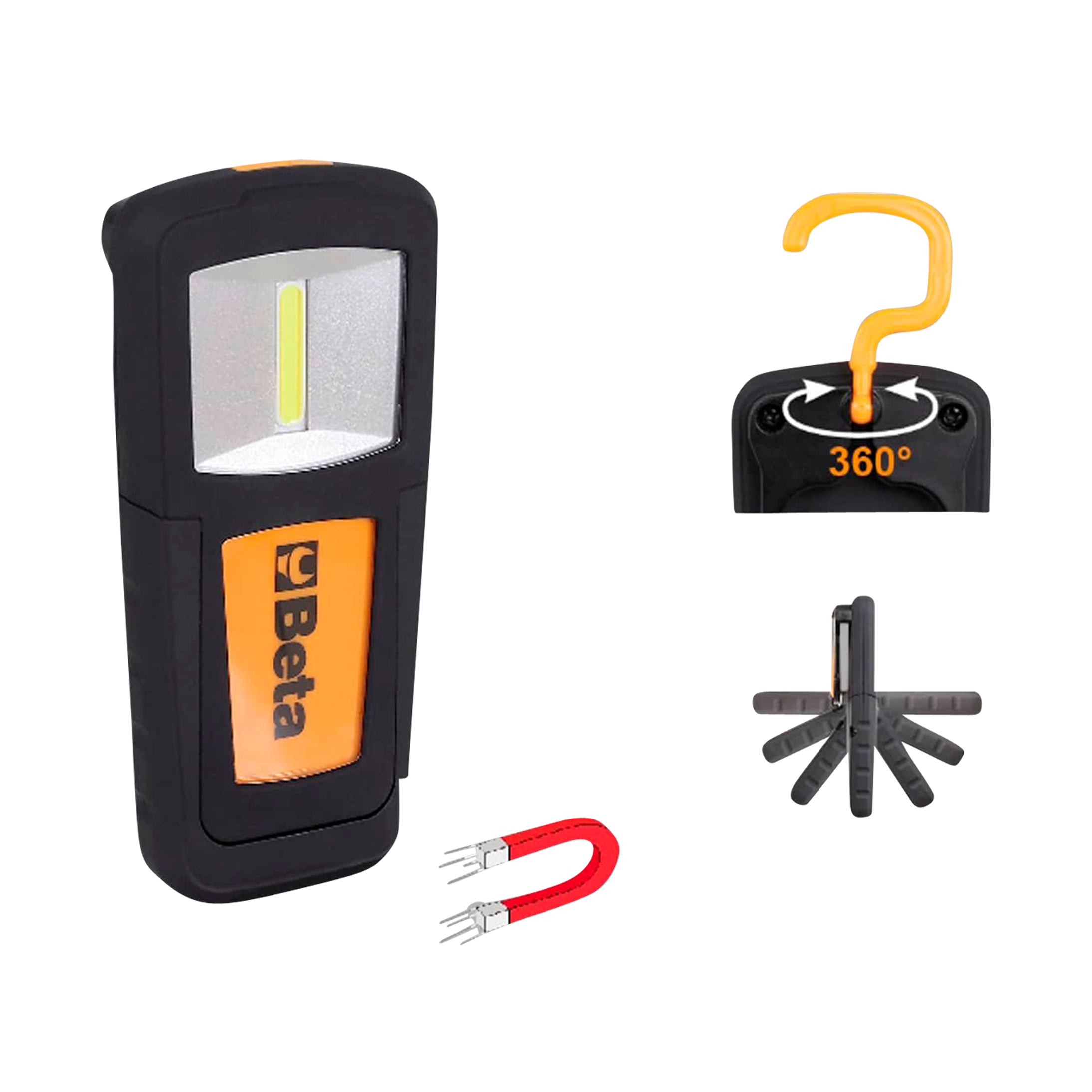 Beta Tools Linterna  Compacta Recargable con LED de Altísima Luminosidad, Batería de Polímeros de Litio
