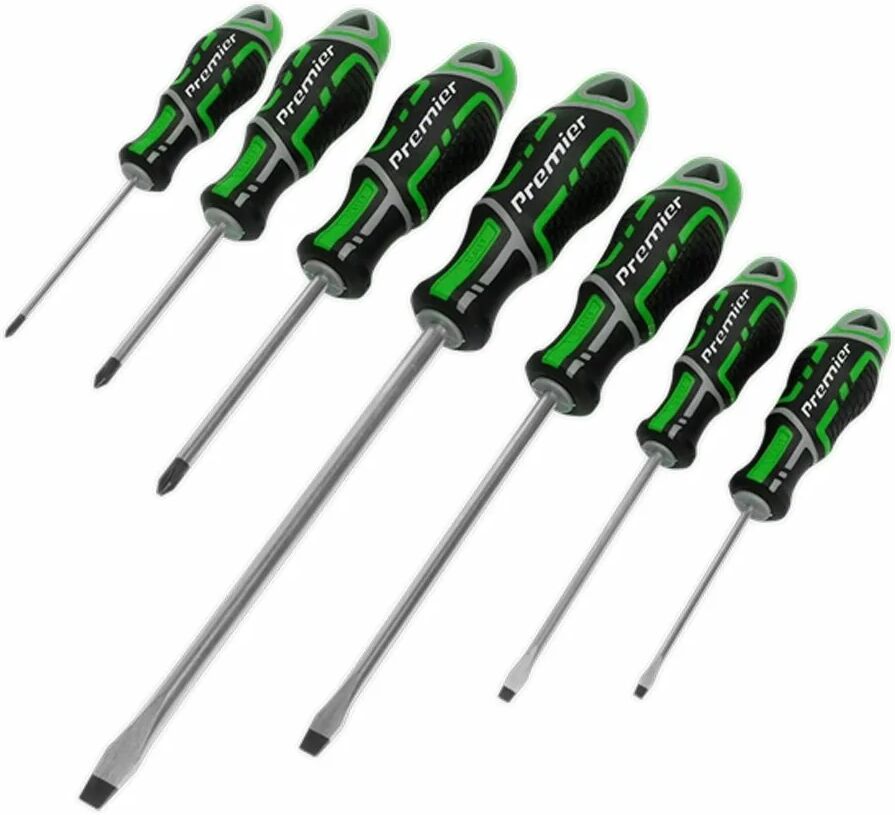 7 Destornilladores de alta visibilidad verde. GripMAX® Sealey Premier