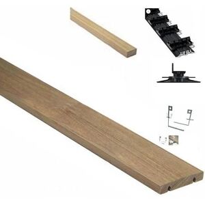 DECKIBOIS Kit de 15m² en bois exotique IPE GRAD CLIPS Longueur 2400mm avec Lambourde, Flat Rail, plot PVC et cle de demontage