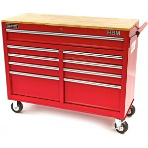 Chariot a outils HBM avec plan de travail en bois - 117 cm - Rouge