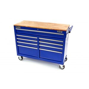 Chariot a outils HBM avec plan de travail en bois - 117 cm - Bleu