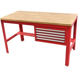 HBM Établi professionnel HBM de 155 cm avec 5 tiroirs et plan de travail en bois, ROUGE