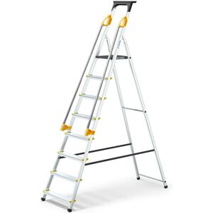 Escabeau 8 marches duramp sécurisé avec rampes, tablette porte-outils, marchepied pliable aluminium, hauteur plateforme 162cm, garantie 5 ans Hoström - Publicité