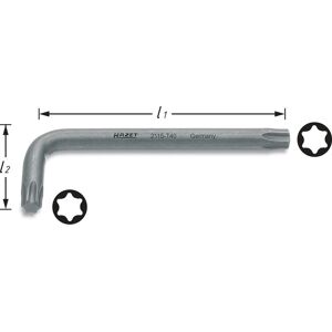 Clé mâle coudée - Profil TORX intérieur - Taille: T 10 - Longueur totale: 20 mm - 2115-T10