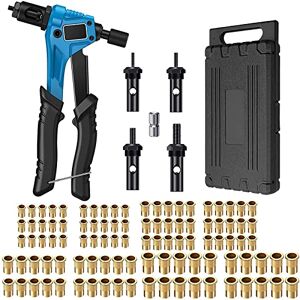 FreeTec 86pcs Pince a Insert Fileté, Kit de Écrous Riveter, Pince à Écrou à Rivet  Fileté, 5 Mandrins M3 M4 M5 M6 M8 et 80 Écrou de Rivet en Aluminium :  : Bricolage