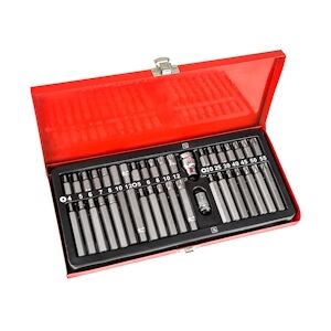 tectake Boite avec 40 Pièces, Douilles et Embouts Torx - rouge -402444