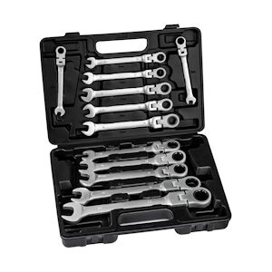 tectake Coffret à Outils, 12 Clés à Cliquet Acier Chrome Vanadium - noir -402069