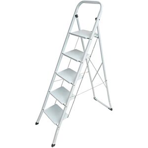 Dema Escabeau en acier 5 marches pliable blanc - Echelle