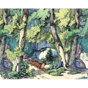 Maison Images d'Epinal Papier peint panoramique Fond de Forêt et Renard