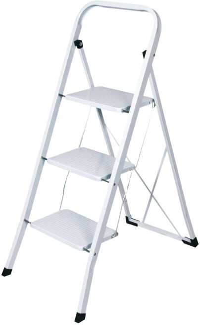 Dema Escabeau en acier 3 marches pliable -- Blanc - Echelle