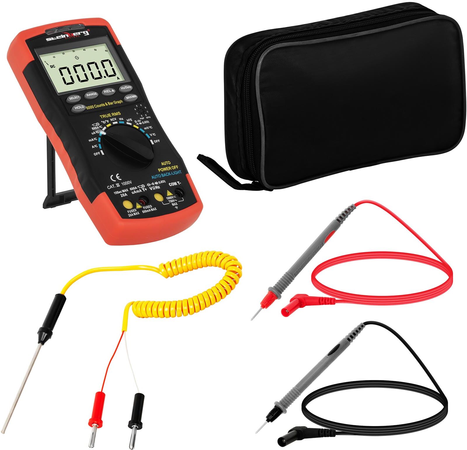 Steinberg Digital Multimeter - 6,000 counts - hFE transistor test - NCV - temperature reading - true RMS - bar graph