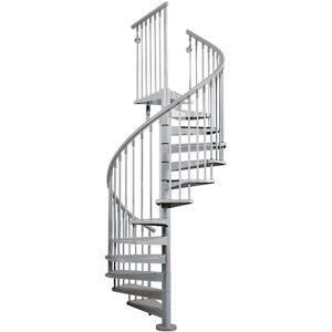 FONTANOT Scala a chiocciola a base tonda Steel , larghezza 140 cm, struttura in acciaio cromato, gradini in acciaio grigio