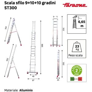 FARAONE Scala a sfilo  S3.EM in alluminio 3 x 10 gradini per lavori fino a 6.65 m