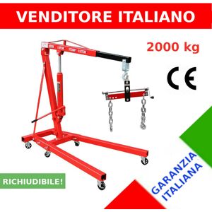 Gru idraulica Pieghevole 2000 kg - gruetta officina per sollevamento motori + bilanciere