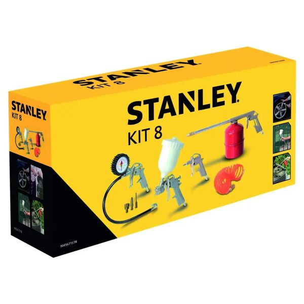 stanley kit pneumatico 8 pezzi  4 pistole tubo spirale 3 aghi per il gonfiaggio