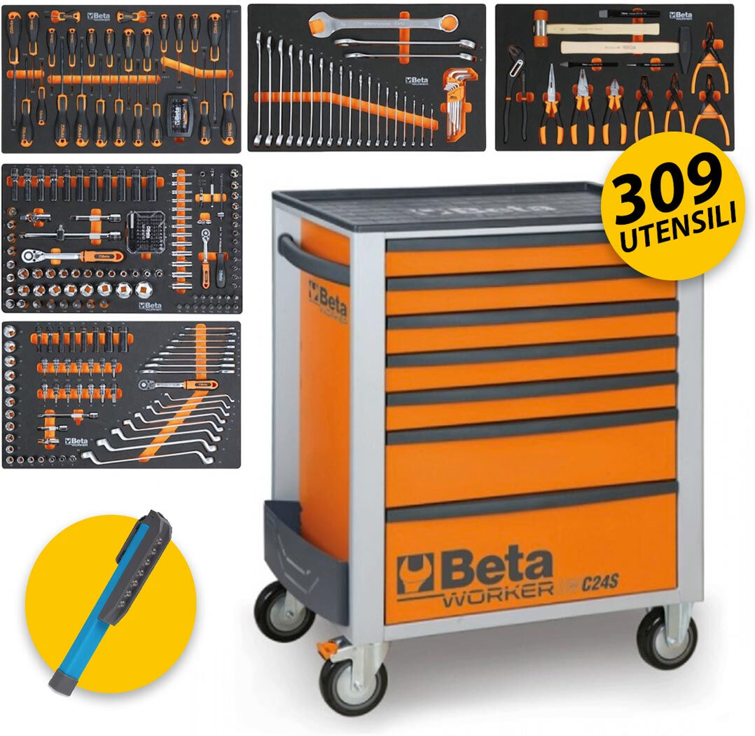 Beta BW 2400S O7/E-M - Carrello porta attrezzi completo di 309 utensili - arancione