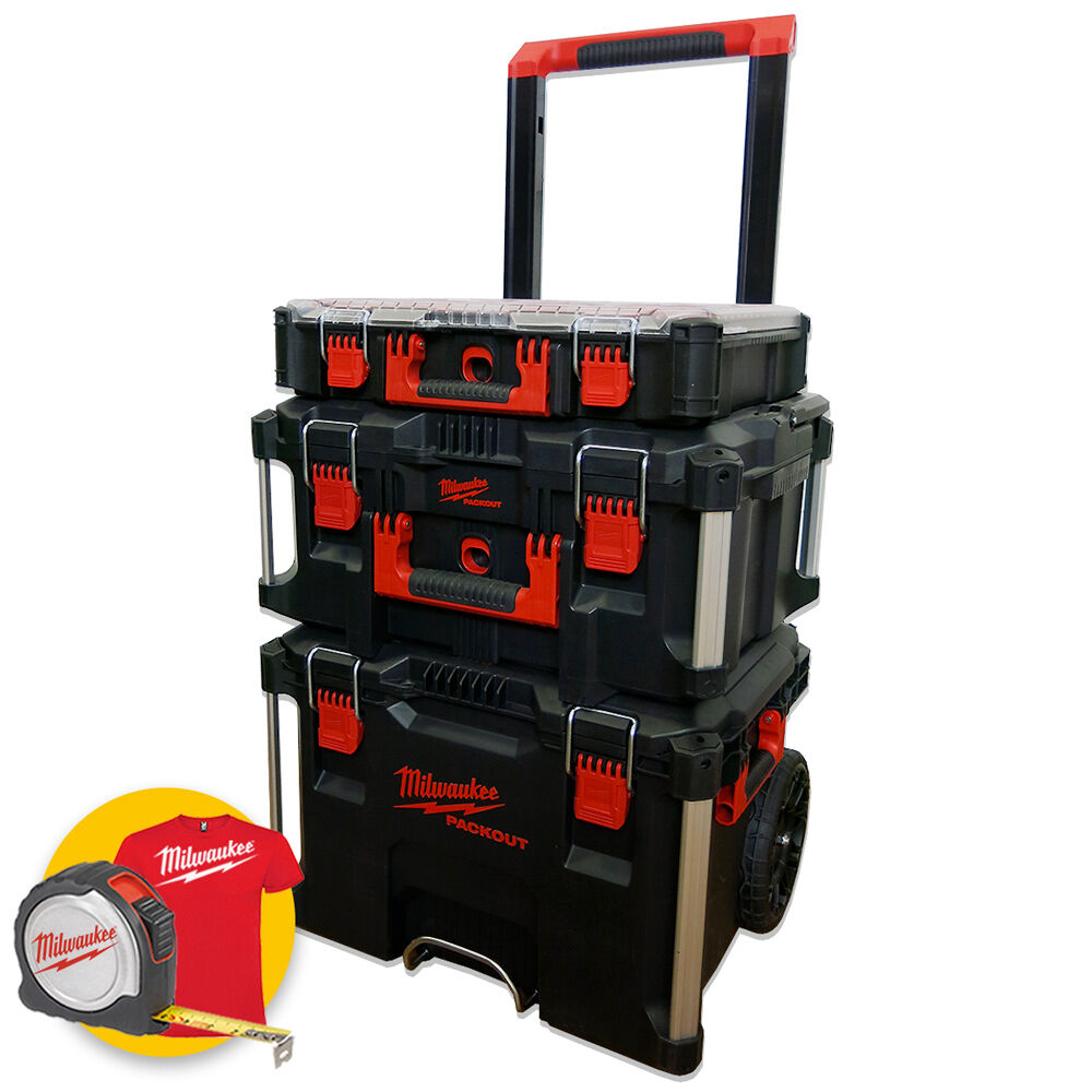 Milwaukee Packout KIT 3 - Trolley carrello portautensili porta attrezzi, 3 pezzi