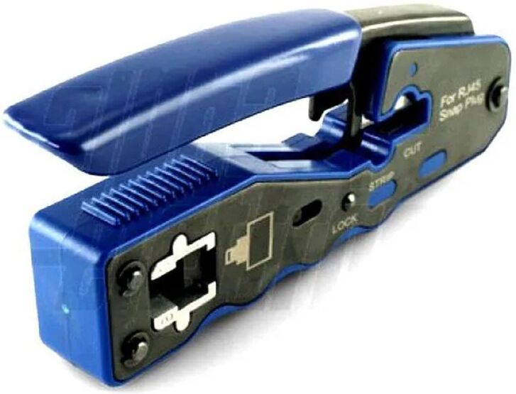 pinza crimpatrice professionale in acciaio per rj45 con tecnologia passante idonea per plug cat.5e, cat.6 e cat.7, blister