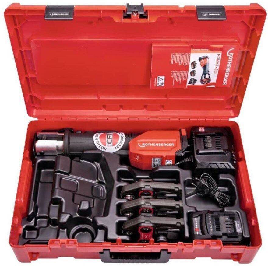 Rothenberger Kit Pressatrice ROMAX 4000 + Ganasce TH 16 20 26 32 inclusa Batteria e Carica Batteria