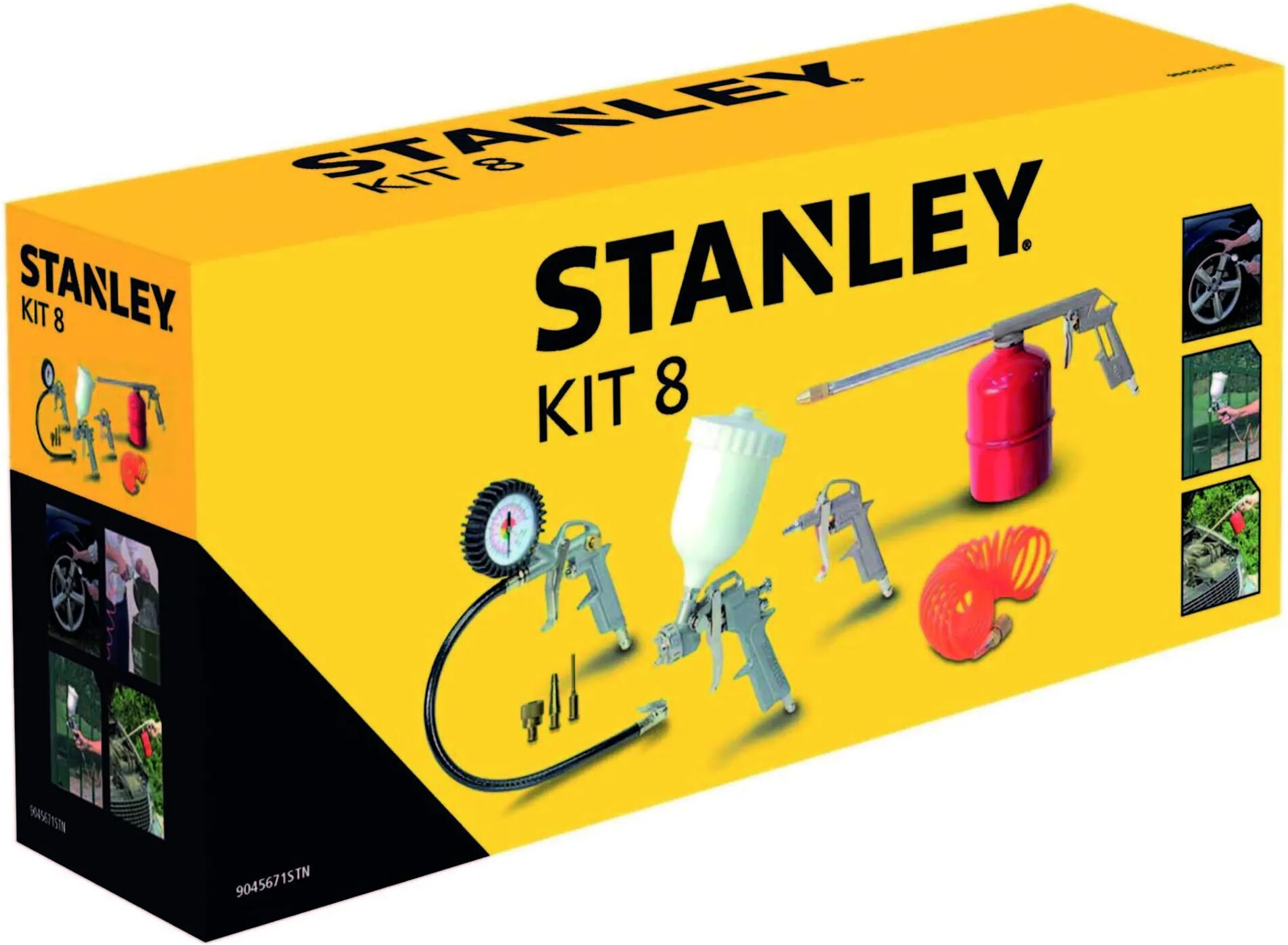 Stanley KIT PNEUMATICO 8 PEZZI  4 PISTOLE TUBO SPIRALE 3 AGHI PER IL GONFIAGGIO