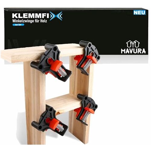 MAVURA KLEMMFIX Houten hoekklemmen, hoekspanner, hoekspanner, framespanner, hoekklem, houten klemmen, hoekklem 60° 90° 120° [4-delige set]