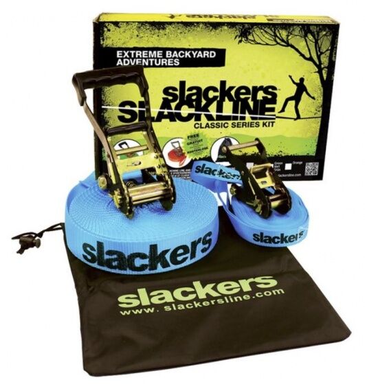 Slackers slackline set 15 meter blauw - Blauw