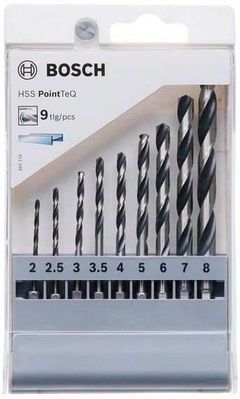 Bosch Metallborrset Pointteq Hex Hss-R 2-8mm, 9st,  Med 1/4" Sexkantfäste