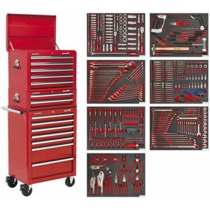 Loops - 14 Drawer Topchest Mid Box & Rollcab Bundle with 446 Piece Tool Kit - Red