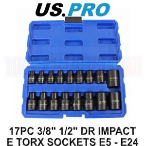 US PRO Tools 17pc 3/8 & 1/2 dr Impact E-Torx Socket Set E5 to E24 3420