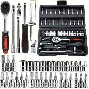 Temu 46pcs Car Repair Tool Set, Ratchet Torque Wrench Wrench Screwdriver Socket Combination Tool Kit Mechanical Tool Kit For Car Bike Repair Tools Red