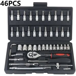 SHEIN 46pcs Car Repair Tool Kit, Ratchet Torque Wrench Spanner Screwdriver Socket Set Combo Tools Kit Bicycle Auto Repairing Tool Mechanic Tool Set Black