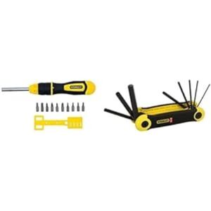 0-68-010 Multibit Ratchet Screwdriver + 10 Bits & STANLEY Metic Folding Hex Key Set Pocket Size (8 Pieces) 2-69-264, Pack of 1