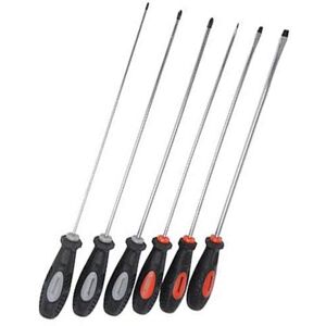 Loops 6 Pack - 325mm Extra Long Screwdriver Set - Includes Phillips PH0, PH1, PH2 & Slotted 5.5mm, 6.5mm, 8.0mm, Reach Further