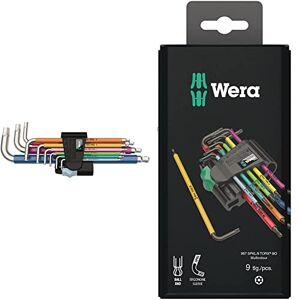 Wera 3950 Spkl/9 Metric Hex Key Set Multicolour, Set of 9 Stainless Steel, Pack of 1 05022669001 & 967SPKL/9BO Multicolour TX-Key Set, TX8 - TX40, 9pc, 05073599001