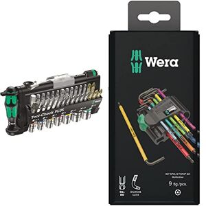 Wera Tool-Check Plus Mini Bit Ratchet, Socket, Screwdriver & Bit Set, 39pc, 05056490001 & 967SPKL/9BO Multicolour TX-Key Set, TX8 - TX40, 9pc, 05073599001