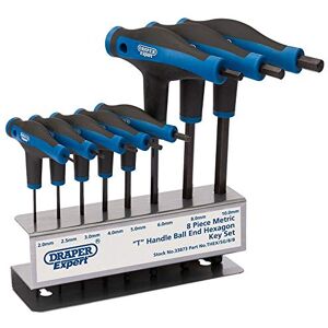 Draper 33873 Expert T Handle Hexagon and Ball End Key Set with Soft Grip, 8 Pieces , Blue