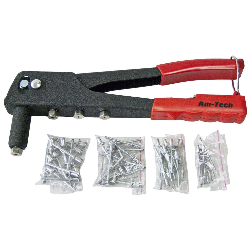 Amtech RIVET GUN + 60 RIVET STURDY REPAIR FIX DIY SAFETY CATCH RIVETING HAND TOOL B3400