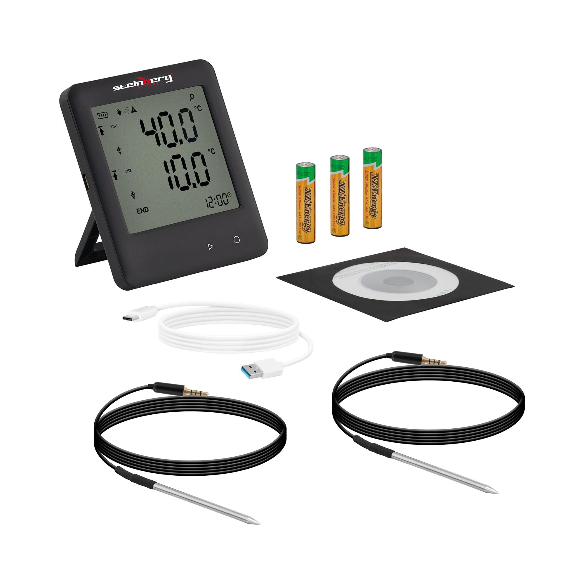 Steinberg Systems Temperature Data Logger - LCD - -200 to +250 °C - 2 external sensors SBS-DL-250E