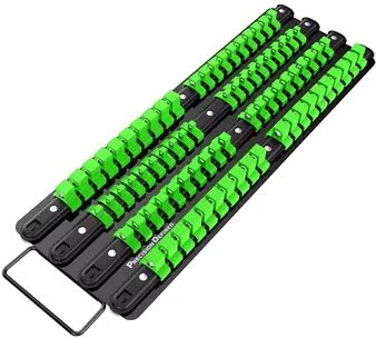 Precision Defined Portable Tool Socket Organizer Tray, 80 Sockets, 1/4-Inch x 20 Clips, 3/8-Inch x 30 Clips, 1/2-Inch x 30 Clips (Green)