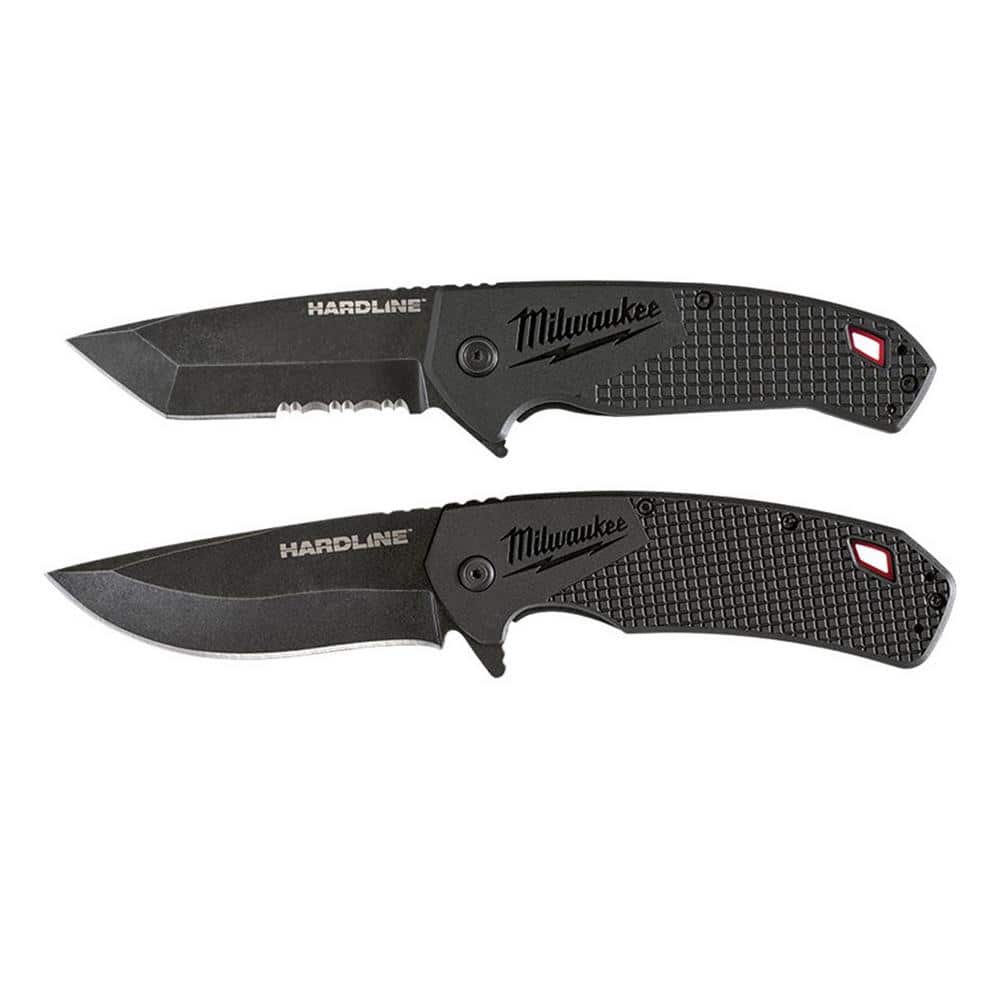 Milwaukee 3 in. Hardline D2 Steel Serrated Blade Pocket Folding Knife& 3.5 in. Hardline D2 Steel Smooth Blade Pocket Folding Knife