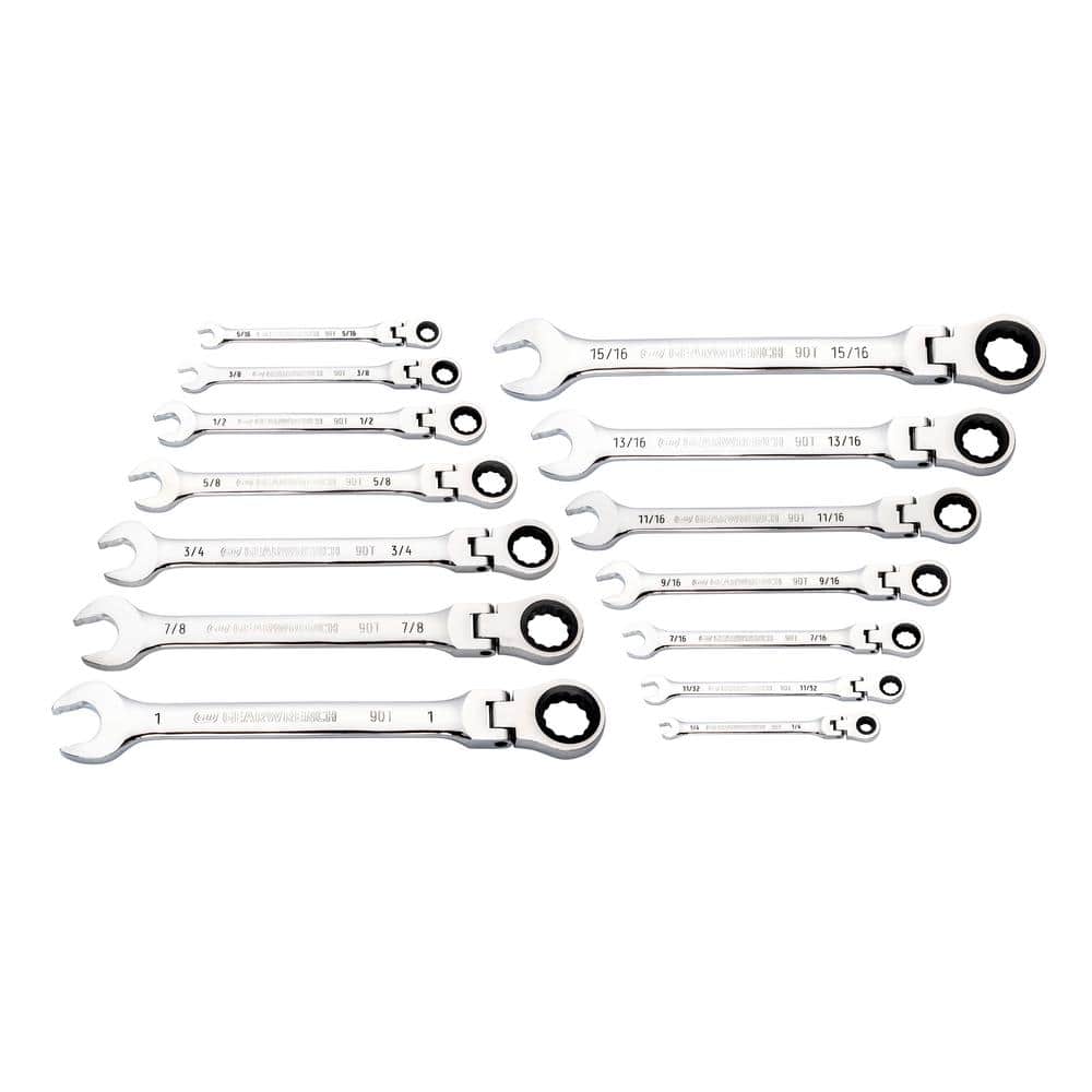 GEARWRENCH SAE 90-Tooth Flex Head Combination Ratcheting Wrench Tool Set (14-Piece)