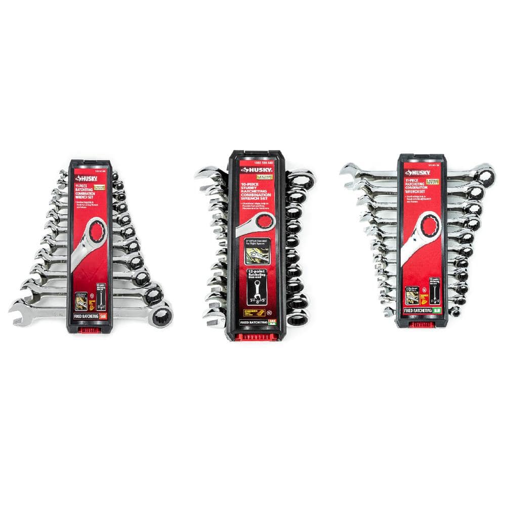Husky SAE/MM Ratcheting Combination and Stubby Wrench Set (32-Piece)