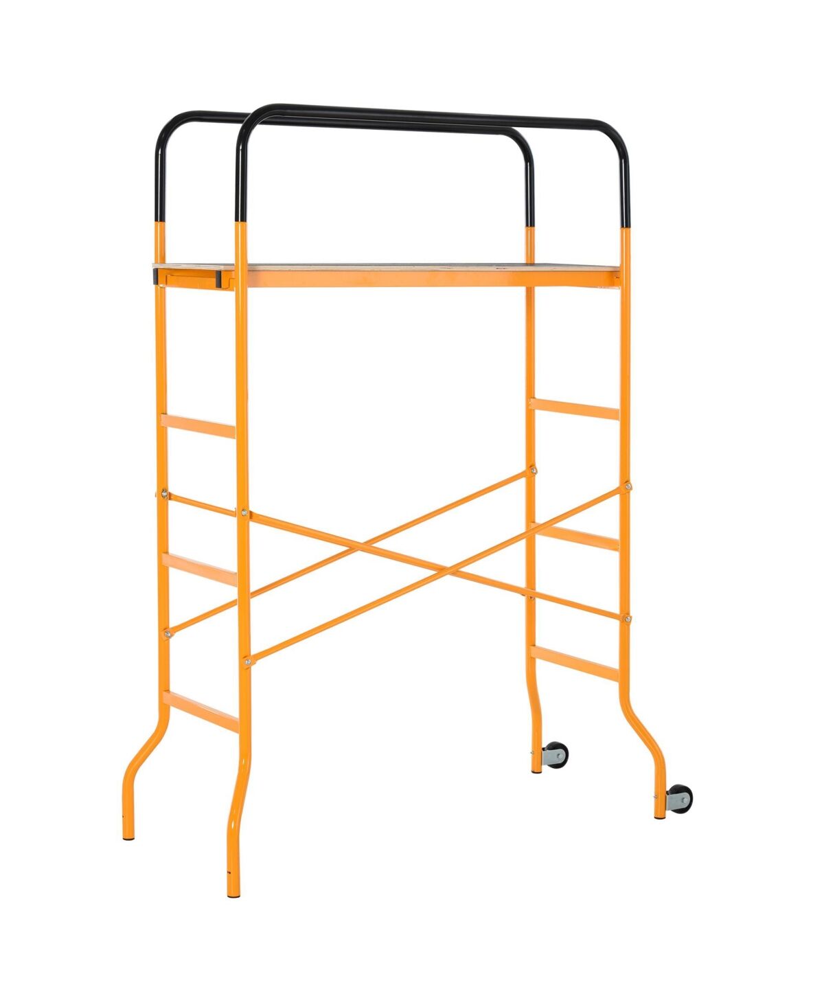 Homcom Steel Work Platform 4-Step Ladder Indoor Decoration w/2 Wheels - Black