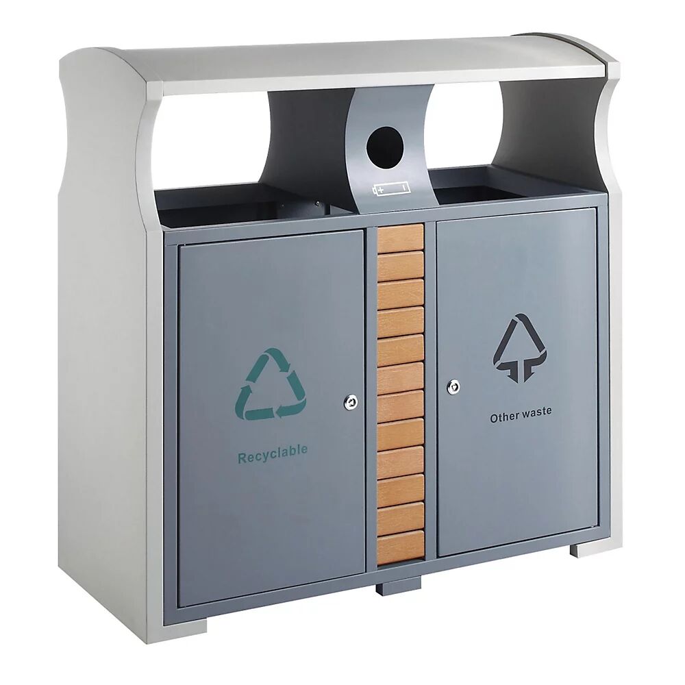 Recycling-Abfallbehälter für außen Volumen 2 x 39 l, BxHxT 400 x 1000 x 1000 mm grau