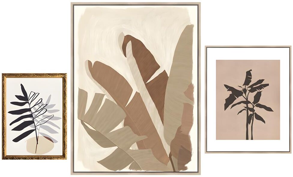 Vente-unique.ch Kunstdruck gerahmt 3er-Set BROWNY - 30 x 40 cm,  60 x 80 cm, 40 x 50 cm - Braun, Beige & Rosa