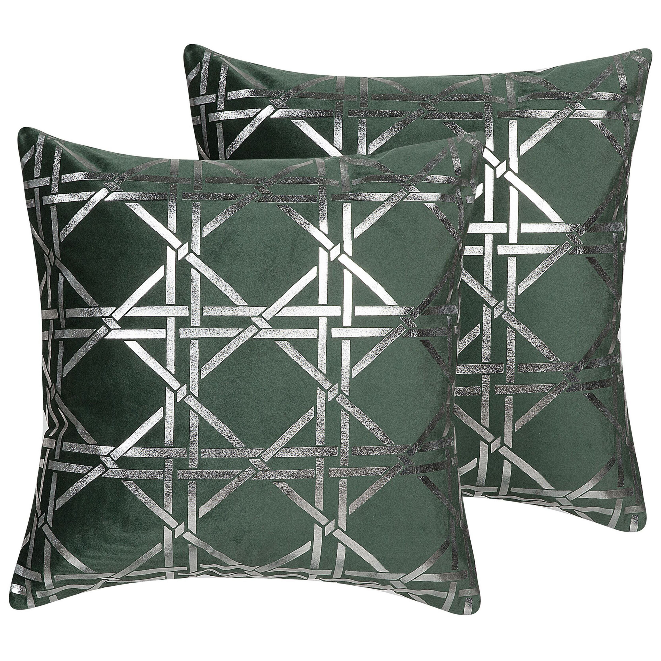 Beliani Sada 2 geometrických vzorů polštářů 45 x 45 cm tmavě zelená CASSIA
