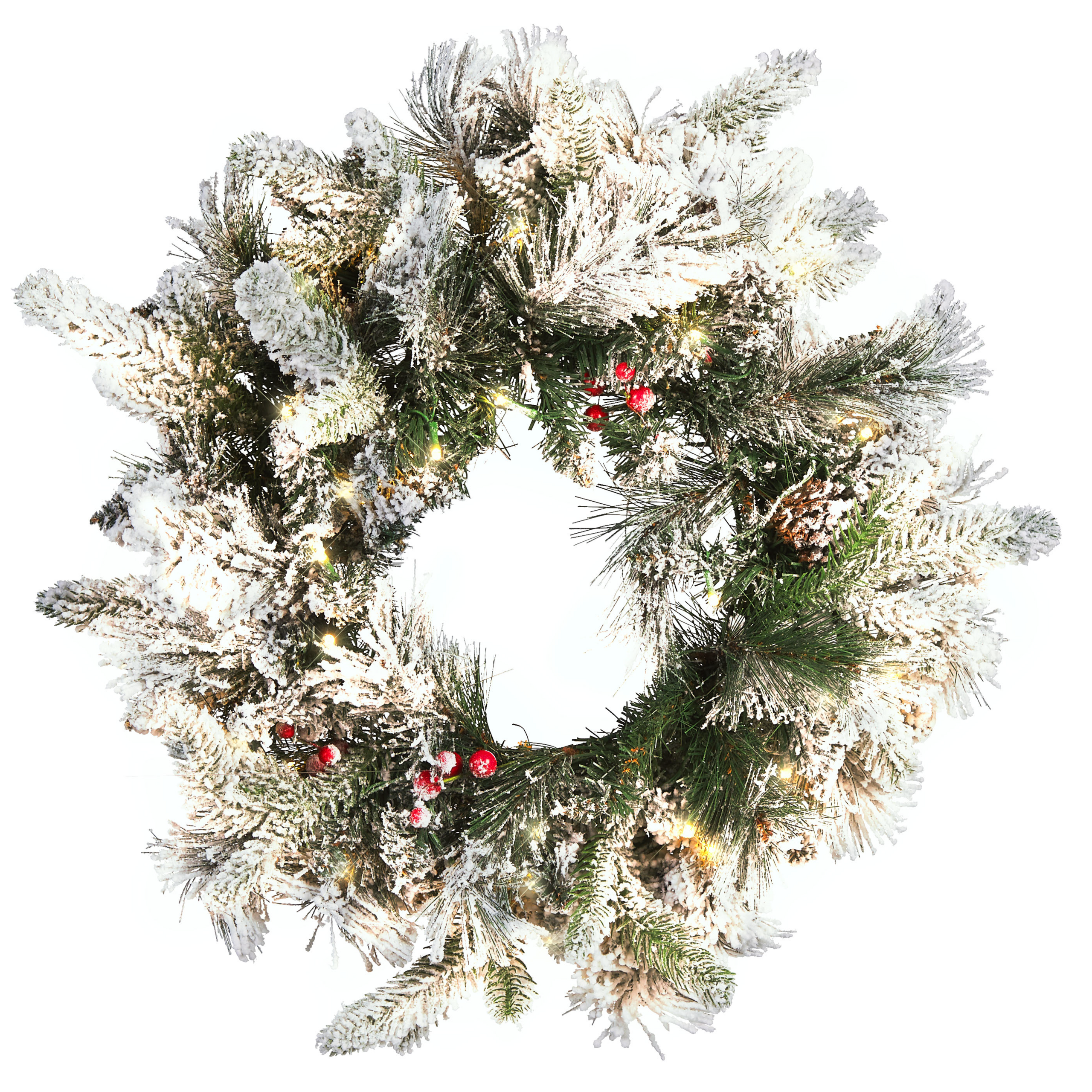 Beliani Zasněžený osvícený vánoční věnec ⌀ 55 cm bílý WHITEHORN