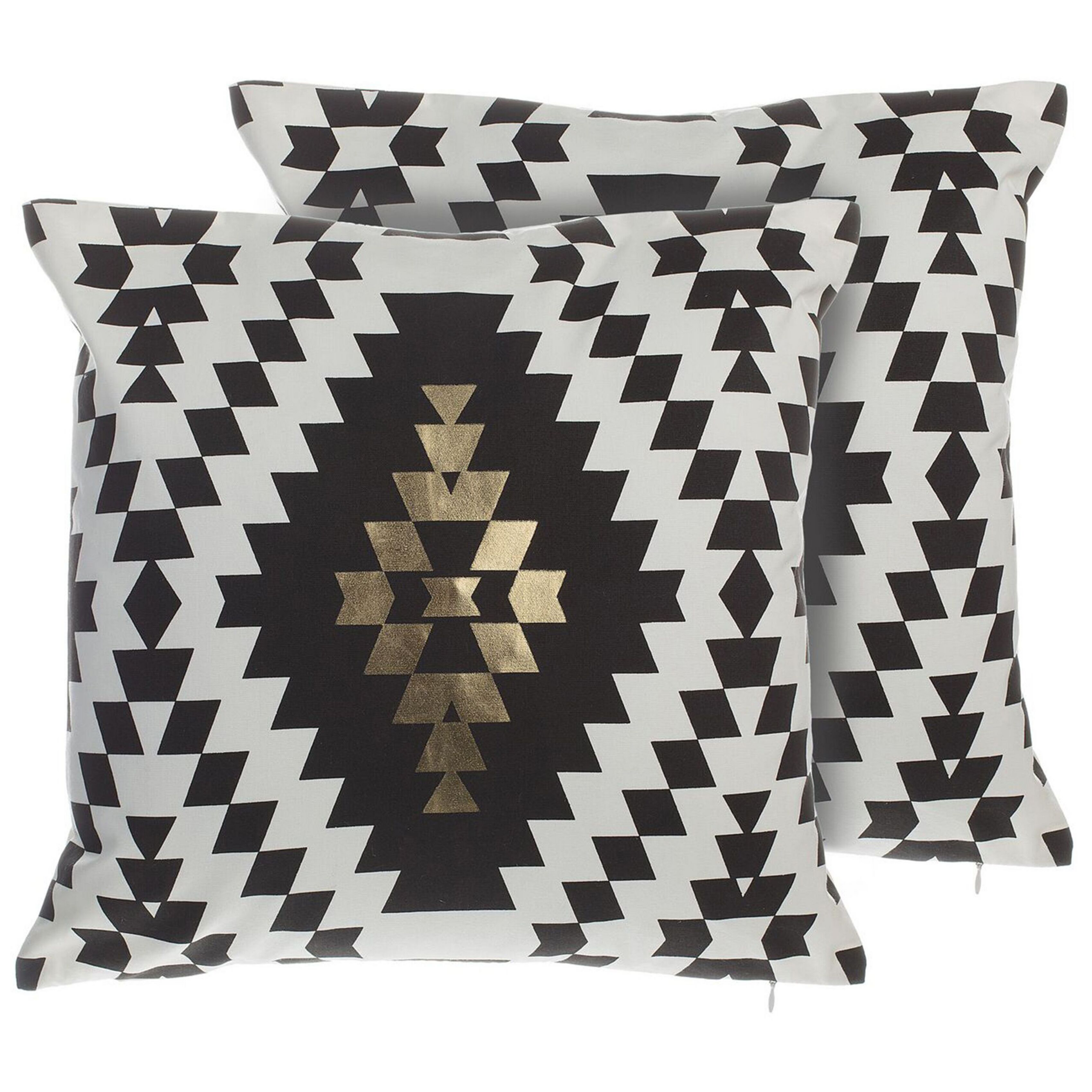 Beliani Sada 2 dekorativních polštářů s geometrickým černo-bílým potiskem a zlatým moti
