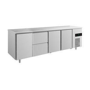 Groju Gastro Kühltisch 3 Türen 2 Schubladen Umluftkühlung 2330x700x850mm -2/+8°C ISO 50mm